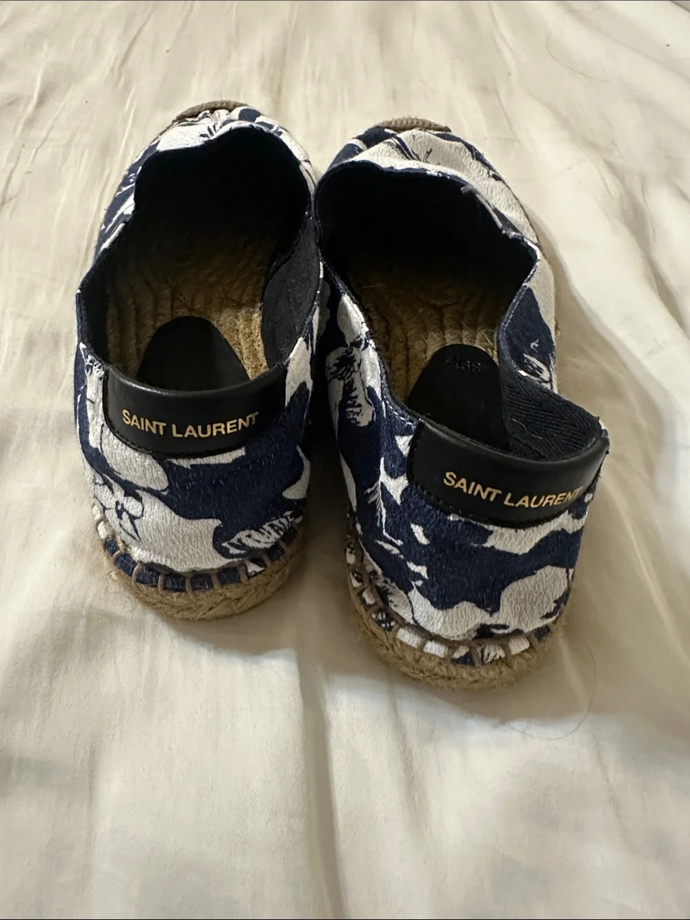 Saint Laurent Navy & White Floral Espadrille Flats